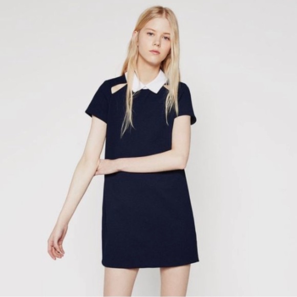 Zara Dresses & Skirts - ZARA TRAFALUC COLLECTION ~ Blue Textured Dress with White Collar & Cutouts ~ M